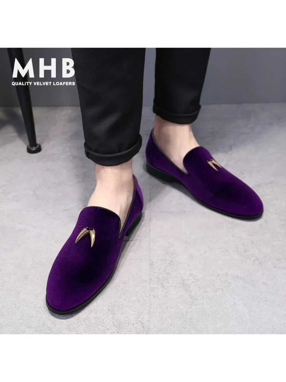 Men's Purple Velvet Penny Loafer Slip On Comfortable Tuxedo Party Classic Shoes